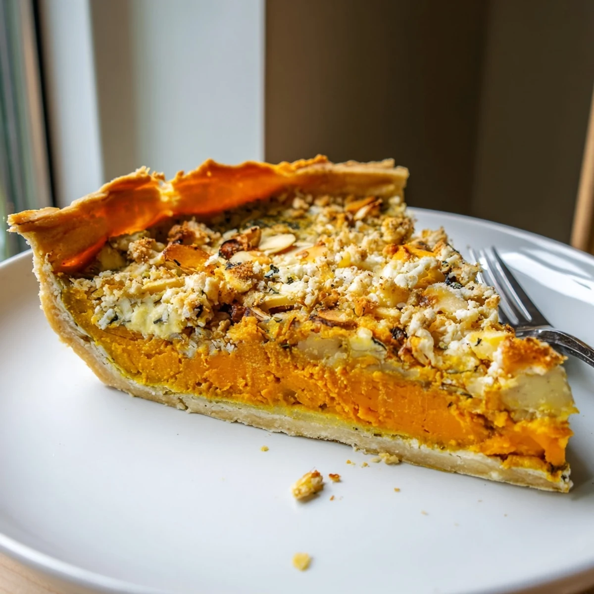 Herzhaftes Pumpkin and Cheese Tart, frisch gebacken und perfekt für ein gemütliches Abendessen.  